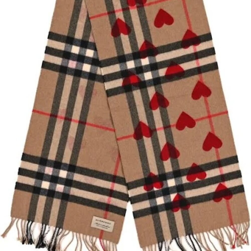 BURBERRY  Cashmere Giant Heart Fringe Scarf Camel